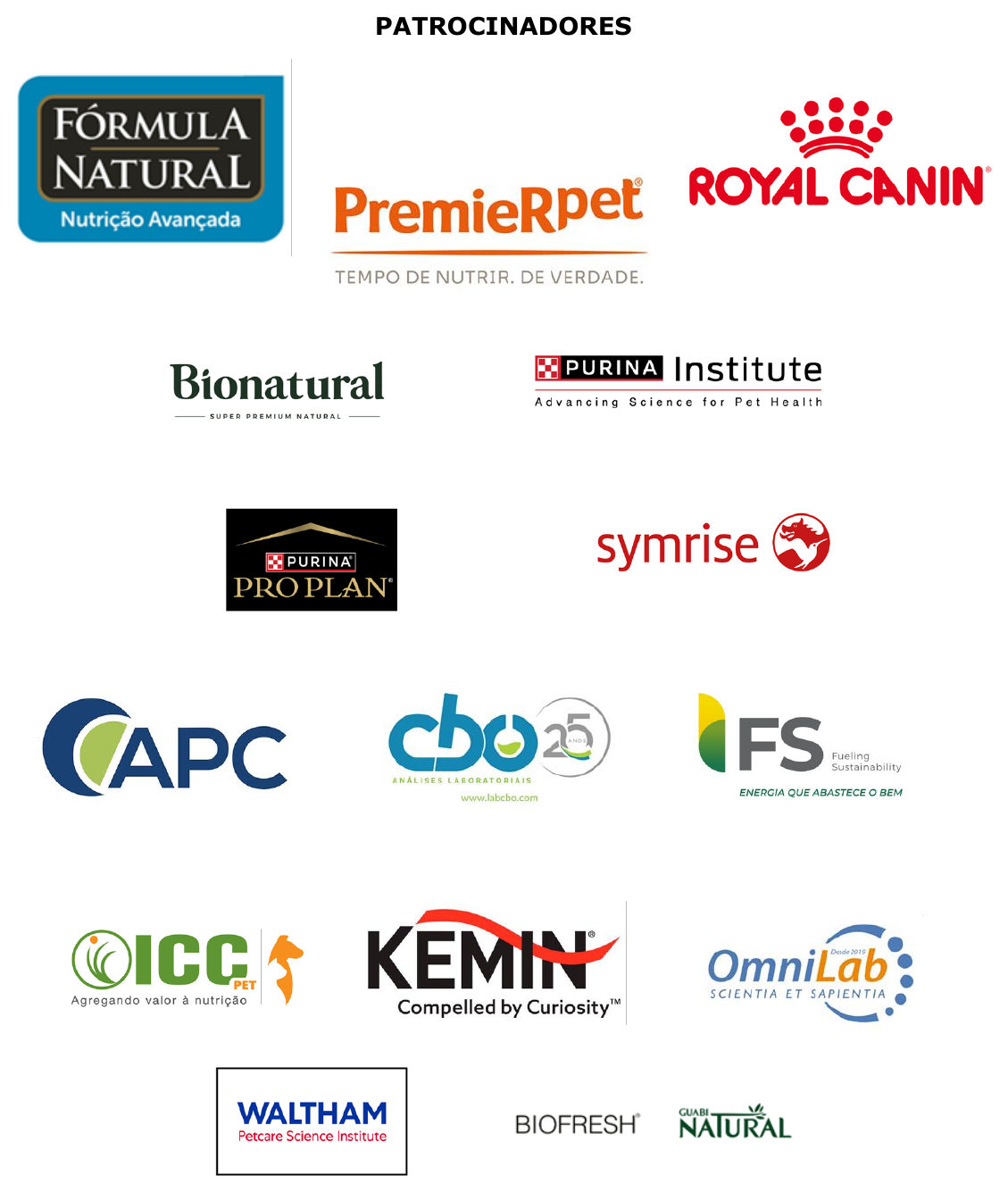 Logotipos das empresas patrocinadoras do evento