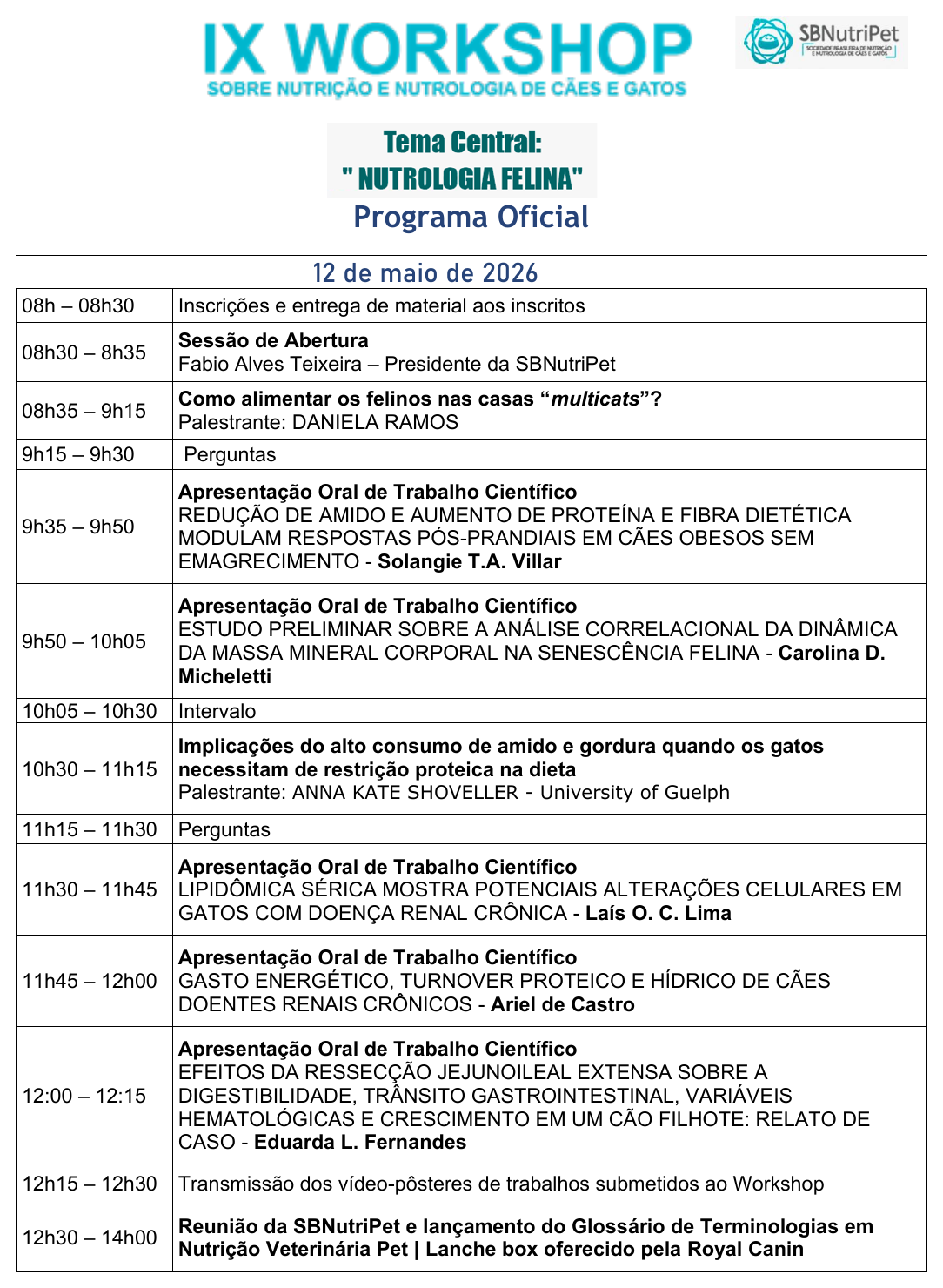Programa oficial, primeira página